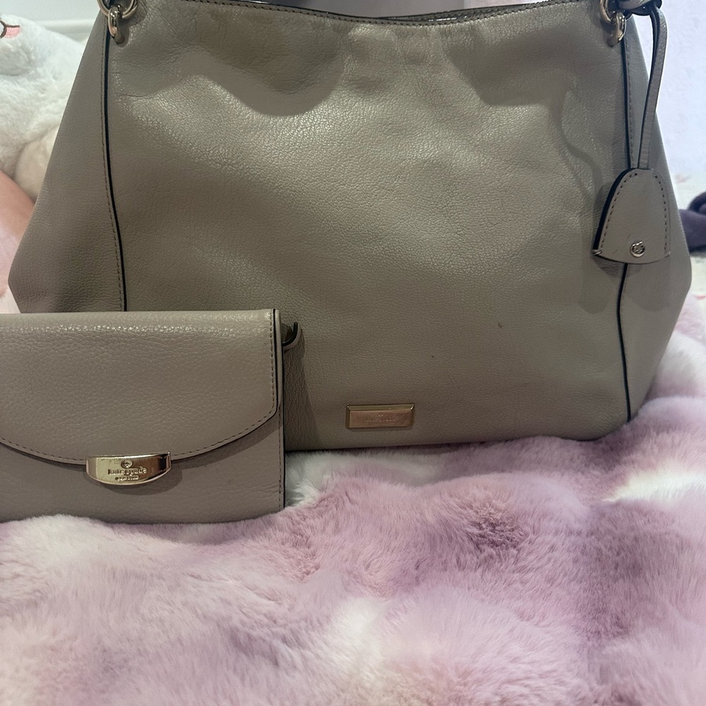 Elegant Gray Leather Handbag and Wallet Set